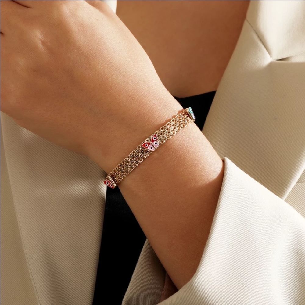 NEW 14k Butterfly Evil Eye Bracelet - Picture 3 of 4